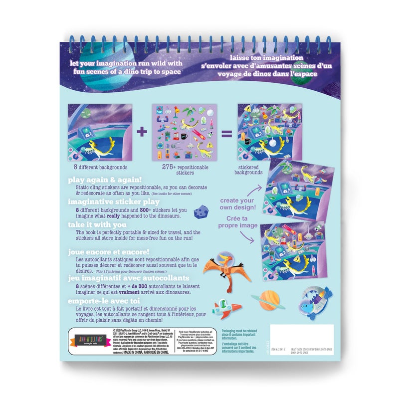 Craft Tastic Sticker It Up! - Dinos Go to Space - Repositionable Stickers with 8 Backgrounds & Over 300 Stickers - Mess Free and Travel Friendly for Kids Ages 3 and Up - Image 5
